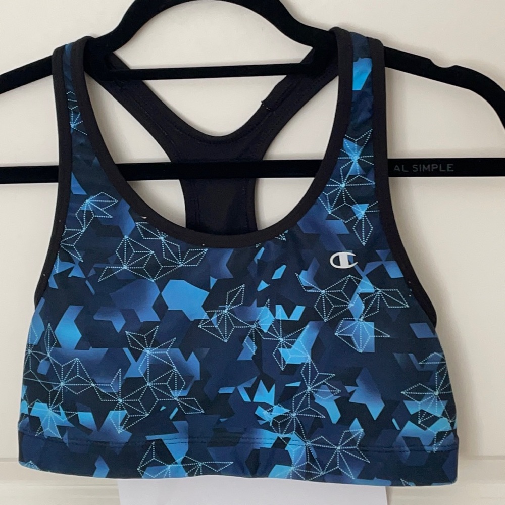 Champion Blue Geometric Sports Bra Medium Activewear Workout